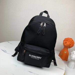 Vintage grid nylon backpack with smooth leather accents