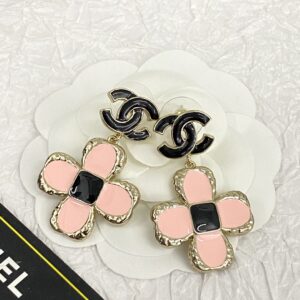 CHANEL 23K Pink Enamel Clover Earrings