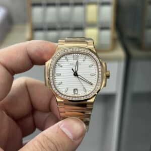 3K rose gold women's Audemars Piguet 7118 white dial diamond bezel