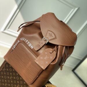 Montsouris shoulder bag with caramel color full grain leather