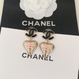 Chanel black CC pink heart earring