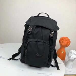 Nylon backpack with Saffiano leather accents
