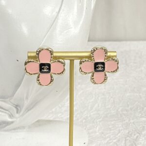 CHANEL 23 Pink Enamel Clover Earrings