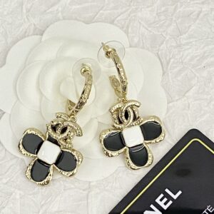 CHANEL 23K Black and White Earrings
