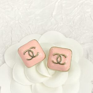 CHANEL 23K Pink Enamel Square Earrings