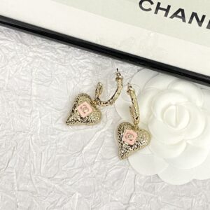 CHANEL 23K Pink Enamel Heart Earrings