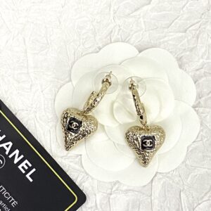 CHANEL 23K Black Enamel Heart Earrings