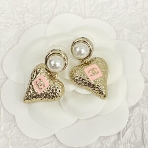 CHANEL 23K Pink Enamel Heart Earrings