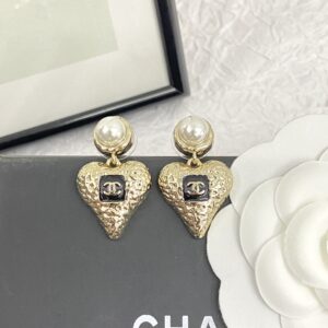 CHANEL 23K Black Enamel Heart Earrings