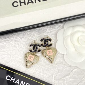 CHANEL 23K Black Enamel Heart Earrings