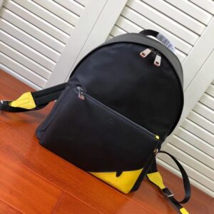 Black nylon leather backpack with BagBugs eye pattern