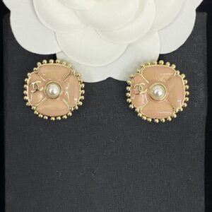 CHANEL 23K Pink Enamel Flower Earrings
