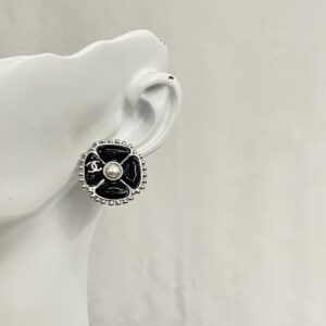 CHANEL 23K Black Enamel Flower Earrings