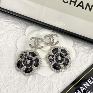 CHANEL 23K Black Enamel Double C Earrings