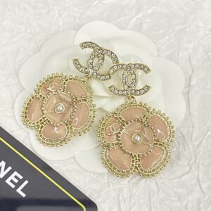 CHANEL 23K Pink Enamel Double C Earrings