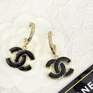 Chanel enamel black gold double c earring