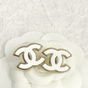 Chanel white enamel double c earring