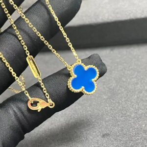 18k gold four leaf clover blue agate necklace