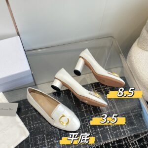 White Patent Leather Flat Low Heel Shoes