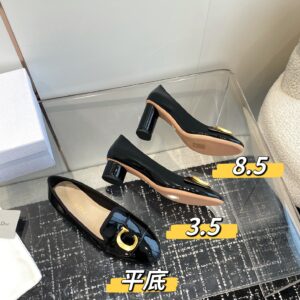 Black Patent Leather Flat Low Heel Shoes
