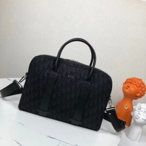 Men's Briefcase with Black Oblique Pattern Premium Leather