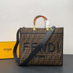 Fendi tote bag with simple logo design and amber handles