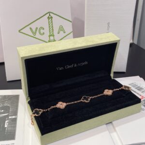 Custom VCA rose gold gray bead diamond four-leaf bracelet