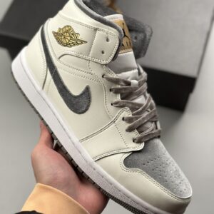 Nike Air Jordan 1 Mid SE white gray velvet authentic shoe