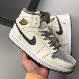 Nike Air Jordan 1 Mid SE white gray velvet shoe