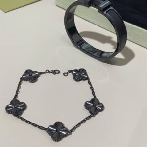 Black onyx five flower bracelet with black knight bracelet