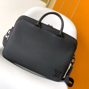 Modern leather briefcase with V-letter pattern