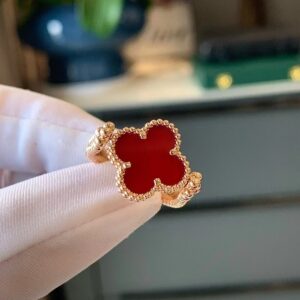 VCA red agate laser four leaf ring