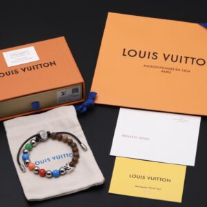 Louis Vuitton silver rainbow peach wood bead bracelet