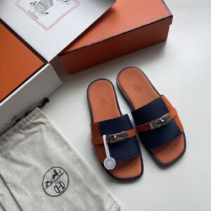 H brand kelly buckle mens slipper with leather sole