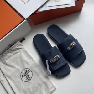 H brand kelly buckle mens slipper with leather sole design