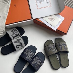 H brand new linen-print leather mens slipper