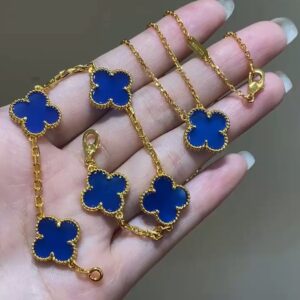 Gold blue agate necklace and bracelet