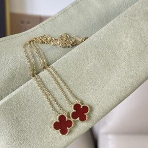 Medium red jasper four-leaf necklace