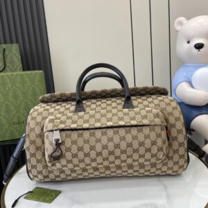 Medium GG travel bag beige umber canvas
