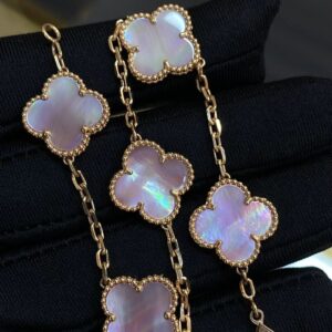 Four-leaf pink pearl rainbow bracelet