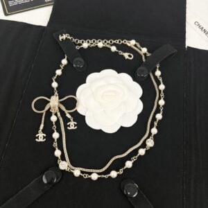 Bow double layer pearl necklace