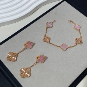 Rose gold and powder shell laser-engraved five-fold bracelet