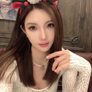 Channel choker浅金色 anti-setting diamond heart double C pearl short necklace