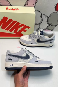 Air Force 1 low-cut shoes white grey blue Stussy