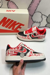 Air Force 1 low-cut shoes black white red graffiti