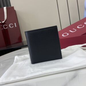 Black leather double-fold wallet with GG cross pattern