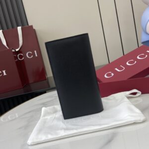Black leather long wallet with GG cross pattern