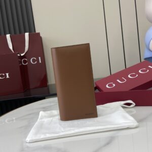 Brown leather long wallet with GG cross pattern