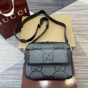 Gray and black shoulder bag with multiple pockets