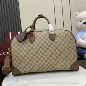 Travel bag beige brown GG Emblem fabric